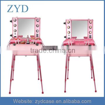 Cute Pink Aluminum Yong Girls Train Makeup Case Mirror Lighted ZYD-HZ82805