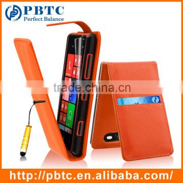 Set Screen Protector Stylus And Case For Nokia Lumia 820 , Orange Wallet PU Leather Mobile Phone Case