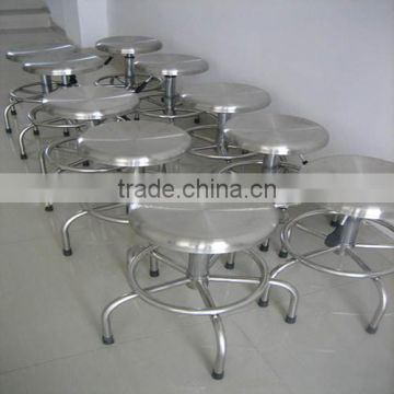 Industrial round low bar stool brushed stainless steel with footrest
