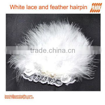 Grace Wedding Party Props White lace and feather hairpin