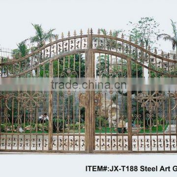 Customized Residential wrought iron/galvanized powder coated steel/Iron Glass Gates
