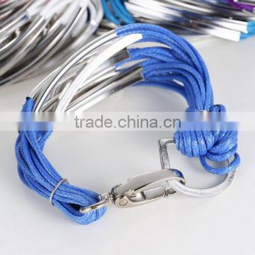 mix layers blue genuine leather bracelets with buckle European style cow leather woven bracelets for valentine's gifts