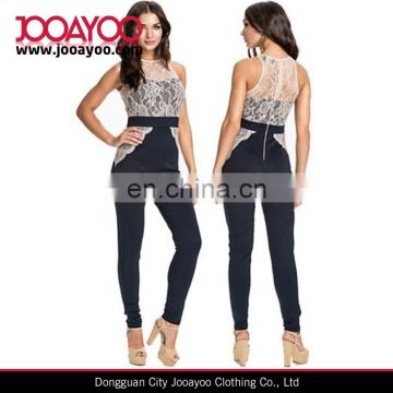 Sleeveless Long Black Patchwork Lace Jumpsuit for Women Overalls