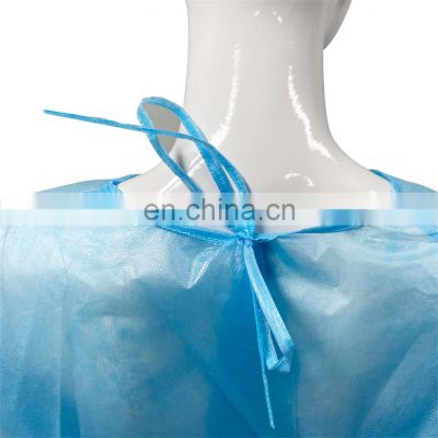 Perfessional AAMI Non woven waterproof disposable isolationmedical fabric PE protective apron gown suit with knit cuff