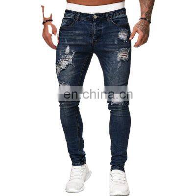 Manufacturers wholesale custom-made holes grind white slim-fit denim trousers fashion slim-fit plus size men's trousers