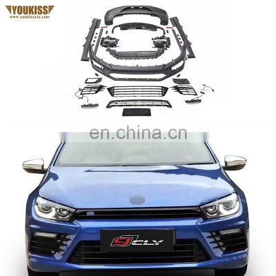 Auto Parts Car Bumper For Volkswagen Scirocco Upgrade R-line Front Bumper Grille Flog Lamp Grille Side Skirt Diffuser Body Kits