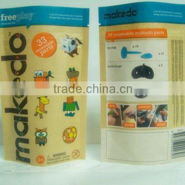 kraft paper bag with plastic for food and toy Stand up pouch kraft paper bag with zipper
