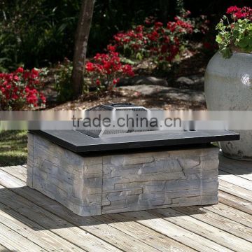 Square Fibreglass Stacked Outdoor Wood Burning Stone Fire Pit