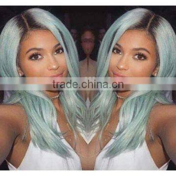 Heat resistant Lace front wig Synthetic hair Straight Ombre Black and Mint color