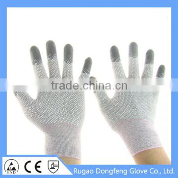 13 Gauge Carbon Fiber ESD Gloves PVC Dotted Palm With PU Finger