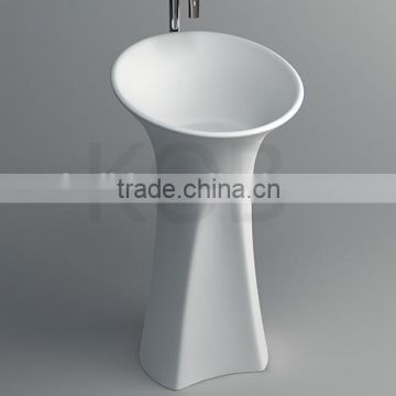 CK3002 solid surface adhesive stone bathroom sink cheap Matte Pedestal face wash basin
