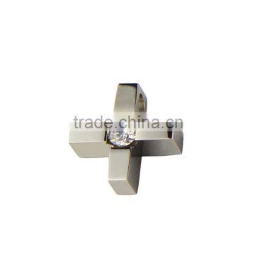 Cross-Shaped One Stone Pendant HMC Design P0267 High Polished Stainless Steel Pendant