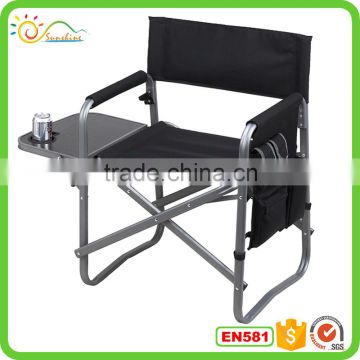 Folding aluminum director chair with side pocket and table