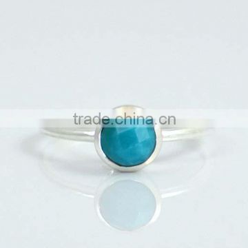 925 Silver Turquoise Quartz Round Faceted Gemstone Ring