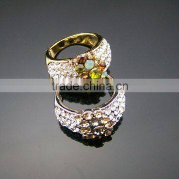 100% professional shiny rhinestone decorative alloy finger ring