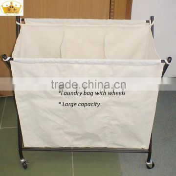 3 lattice canvas and folding iron pipe laundry basket with wheels