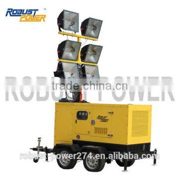 Cummins 1500W*6 Heavy duty 150m lighting coverage Radius Mobile light tower numbers of lamps,power of lamp and genset customized