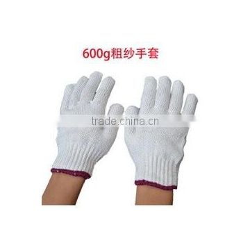Cotton/Polyester Regular Weight Plain Seamless Knit Glove with Elastic String Knit Wrist, Large, Natural White