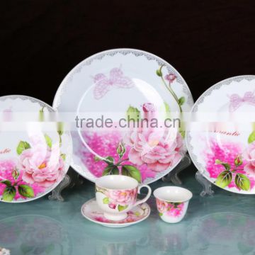 2017 new promotion item romantic porcelain 36pcs dinner set dinner plate with royal decal flower decal bu,tterfly decal