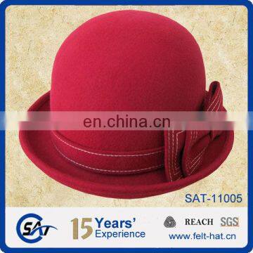 red quality felt bowler hat with bowtie, pure Australia wool