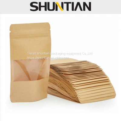 self sealing paper brown window stand up pouches for food