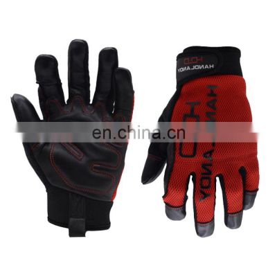 HANDLANDY Red Dexterity Goatskin Palm Vibration-Resistant  Safety Work Gloves Utility Leather Mechanic Gloves For Men Women
