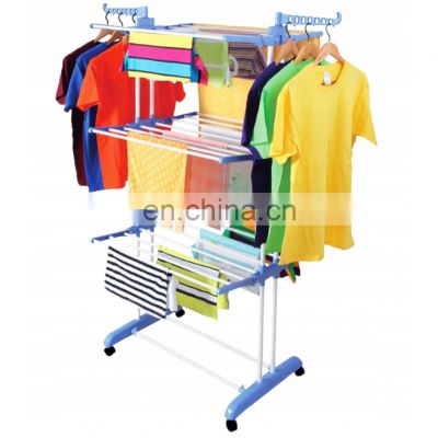 Factory direct supply mobile multi-layer drying rack towel floor folding double pole three layer drying rack hanger