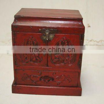 chinese antique red wooden jewelry box
