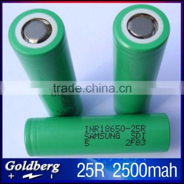 top selling high discharge rate 20A 18650 2500mah green 25r samsung Lithium battery cell 18650 samsung inr18650-25r