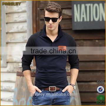 2016 new style men color blocking long sleeve polo shirts with logo made in China