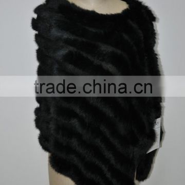 women fashion knitted real rabbit fur shawl LK16F008