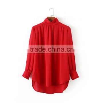 wholesale clothing of stand collar black and red shirt for women clothes chiffon shirt