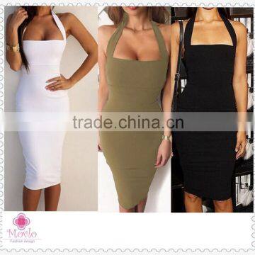 Fashion backless knee length club evening sexy one piece girl party dress