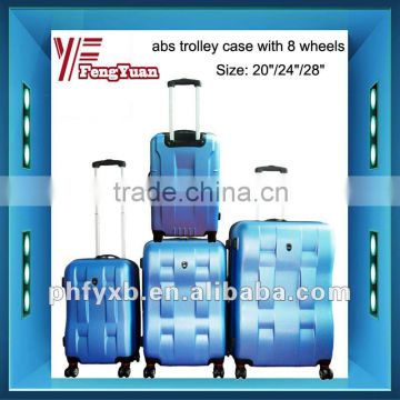 2015 china supplir abs trolley case with 8 wheels ( 3 pcs )/hard abs trolley case/abs pc trolley case