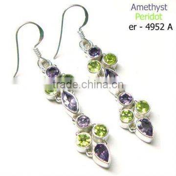 925 Indian silver amethyst peridot semi precious gemstone earrings