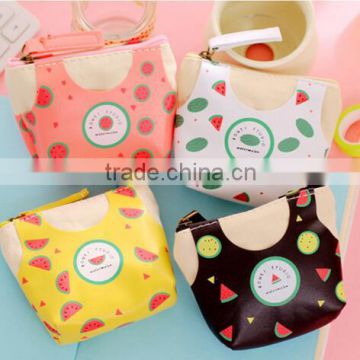 New fashion oem PU leather Zipper fruit printing pouch wallet fancy promotional gift plastic handbag euro coin purse