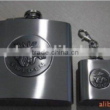 6oz stainless steel embossed hip flask with paster