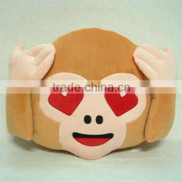 Best sell cute plush soft monkey emoji pillows with heart eyes