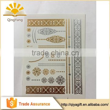 Stock self adhesive gold and silver metallic temporary body tattoo sticker