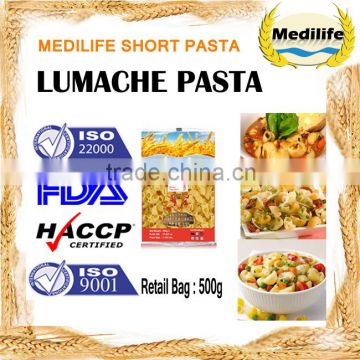 Mediterranean Lumache ,100% Durum Wheat semolina Lumache, Short Pasta, Lumache 500g Bag , Macaroni, lumache Nb#0.