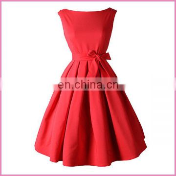 sleeveless boat neck belted side bowknot high waisted evening dress