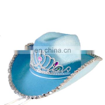 MCH-1315 Party Carnival funny cheap blue crown cowgirl felt Hat