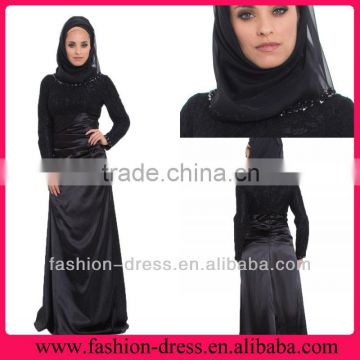 2014 Long Sleeve Black Muslim Evening Dress