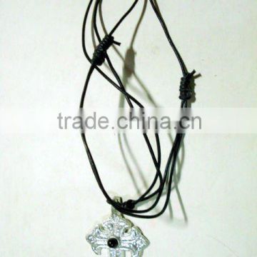Cross leather necklace