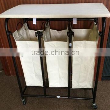 Removable 3-Bag Laundry Sorter with Ironing Board Top