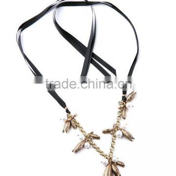 marvelous gorgeous splendid posh copper flower pearl beads long lace necklace