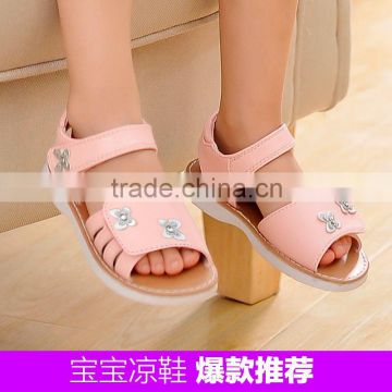 2016 New Pink Princess Baby Girls sandals sandals leather lining Velcro bow children sandals