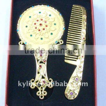 2014 nice design metal comstic mirror with comb set