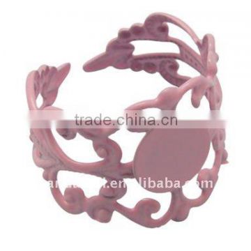 Brass Ring Components, Screw Jewelry Cluster Rings, Pink(KK-G042-1)