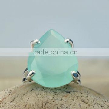Silver Natural Aqua Chalcedony pear Gemstone Gemstone Ring